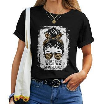 Blessed To Be Called Mom & Lola Messy Bun Leopard Grandma Women T-shirt | Mazezy DE