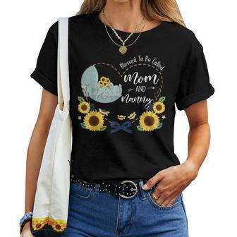 Blessed To Be Called Mom And Nanny Sunflower Elephant Women T-shirt | Mazezy