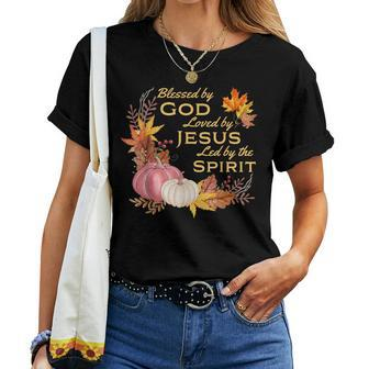 Blessed By God Loved By Jesus Fall Harvest Women T-shirt - Monsterry CA