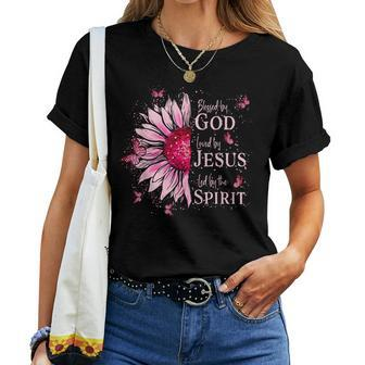 Blessed By God Loved By Jesus Pink Sunflower Women T-shirt - Seseable