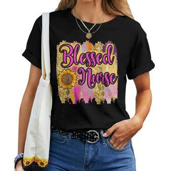 Blessed Nurse Nursing Sunflower Rn Registered Nurses Women T-shirt | Mazezy
