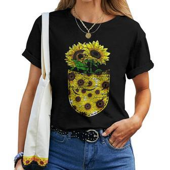 Blossom Yellow Flower Florist Floral Cute Pocket Sunflower Women T-shirt | Mazezy