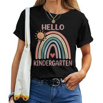 Boho Rainbow Heart For Teachers Women Hello Kindergarten Women T-shirt | Mazezy
