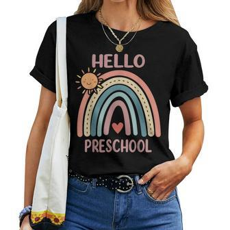 Boho Rainbow Heart For Teachers Women Hello Preschool Women T-shirt | Mazezy