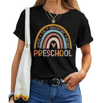Boho Rainbow Preschool Where The Adventure Begins Teachers Women T-shirt | Mazezy