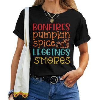 Bonfire Pumpkin Spice Leggings S'mores Fall Halloween Cute Halloween Women T-shirt | Mazezy