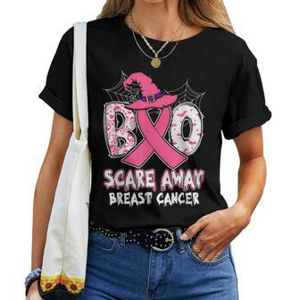 Boo Scare Away Breast Cancer Halloween Pink Ribbon Women T-shirt | Mazezy