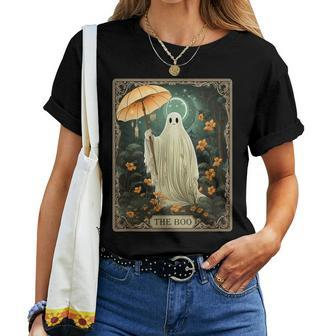 The Boo Tarot Card Floral Halloween Ghost In The Forest Women T-shirt - Seseable
