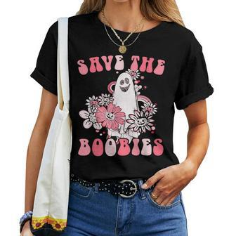 Boobees Breast Cancer Boho Groovy Ghost Save The Boo Bees Women T-shirt - Seseable