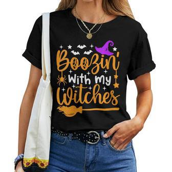 Boozin With My Witches Witch Halloween Party Women T-shirt - Thegiftio UK