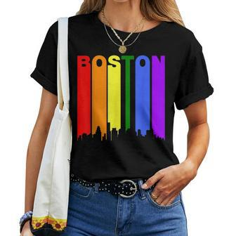 Boston Massachusetts Lgbtq Gay Pride Rainbow Skyline Women T-shirt | Mazezy