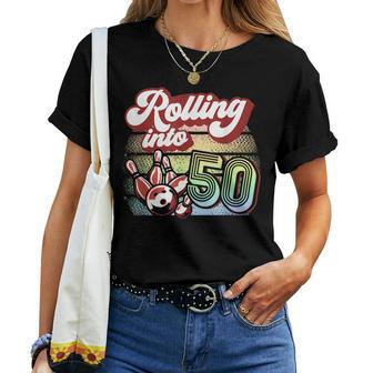 Bowling Party Rolling Into 50 Bowling Birthday Women T-shirt - Seseable