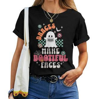 Braces Make Beautiful Faces Groovy Orthodontist Halloween Women T-shirt - Monsterry CA