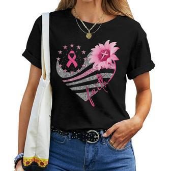 Breast Cancer Awareness Sun Flower Faith Bling Bling Women T-shirt | Mazezy
