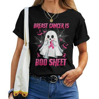 Breast Cancer Is Boo Sheet Ghost Halloween Awareness Groovy Women T-shirt - Seseable