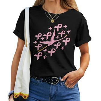 Breast Cancer Pink Awareness Ribbon Flying Flamingo Warrior Women T-shirt | Mazezy