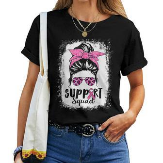 Breast Cancer Warrior Support Squad Messy Bun Pink Ribbon Women T-shirt - Seseable
