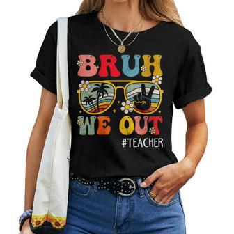 Bruh We Out Teacher Groovy Floral Schools Out For Summer Women T-shirt | Mazezy