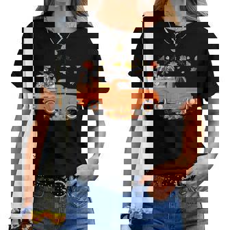 Bulldog Pumpkin Truck Fall Leaf Thanksgiving Halloween Halloween Women T-shirt | Mazezy