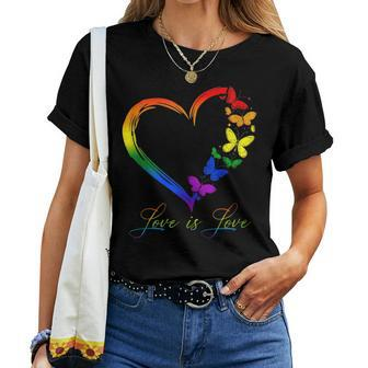 Butterfly Heart Rainbow Love Is Love Lgbt Gay Lesbian Pride Women T-shirt - Seseable