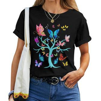 Butterfly Lovers Butterflies Circle Around The Tree Design Women T-shirt - Seseable