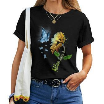 Butterfly Sunflower Addison Disease Awareness Women T-shirt | Mazezy