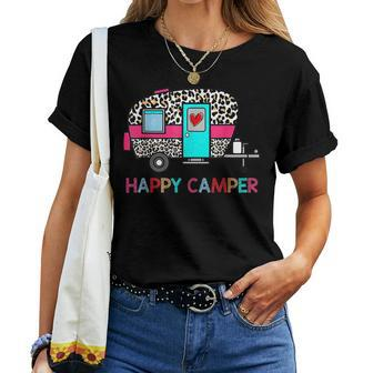 Camper Happy Summer Camp Camping Leopard Glamping Women T-shirt | Mazezy