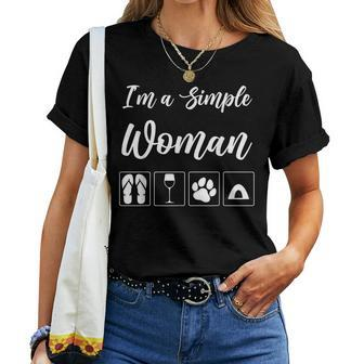 Camping Alcohol Tent Wine Girl Im A Simple Woman Women T-shirt Casual Daily Crewneck Short Sleeve Graphic Basic Unisex Tee