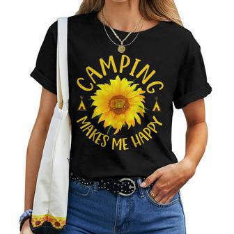 Camping Makes Me Happy Sunflower Camping Women T-shirt - Seseable