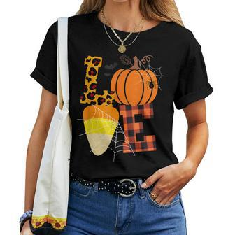 Candy Corn Love Teacher Halloween Costume For Fall Love Teacher Women T-shirt | Mazezy