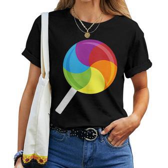 Candyland Lollipop Rainbow Costume Gift For Women Women Crewneck Short T-shirt - Thegiftio UK