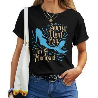 I Can't Run I'm A Mermaid Womens Swim Fun Beach Women T-shirt | Mazezy