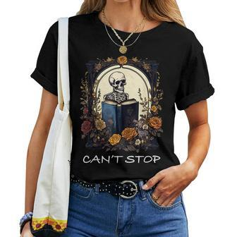 Can't Stop Floral Skeleton Reading Bookworm Reader Reading s Women T-shirt | Mazezy
