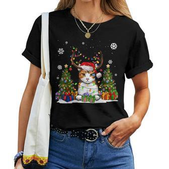 Cat Lovers Cute Eagean Cat Santa Hat Ugly Christmas Sweater Women T-shirt - Seseable