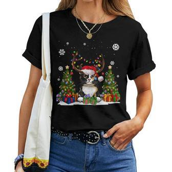 Cat Lovers Cute Manx Cat Santa Hat Ugly Christmas Sweater Women T-shirt - Monsterry UK