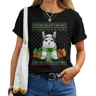 Cat Lovers Manx Cute Cat Santa Hat Ugly Christmas Sweater Women T-shirt - Monsterry DE