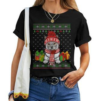 Cat Lovers Tonkinese Cat Santa Hat Ugly Christmas Sweater Women T-shirt - Monsterry CA