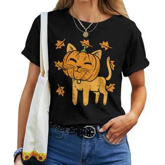 Cat Pumpkin Cute Halloween Fall Autumn Thanksgiving Animal Halloween Women T-shirt | Mazezy