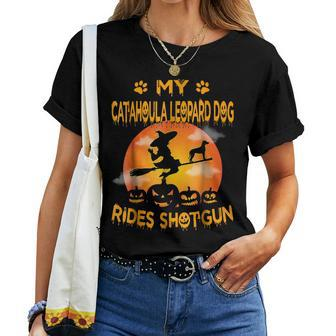My Catahoula Leopard Dog Rides Shotgun Halloween Women T-shirt | Mazezy