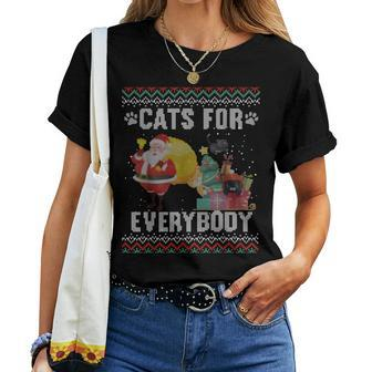 Cats For Everybody Christmas Cat Lover Ugly Sweater Women T-shirt - Seseable
