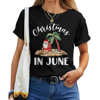 Celebrate Christmas In June With Funny Santa Surfboard Women T-shirt - Seseable