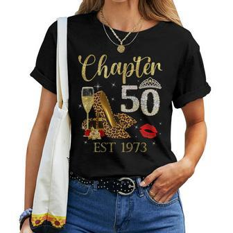 Chapter 50 Years Est 1973 50Th Birthday Wine Leopard Shoe Women T-shirt - Monsterry