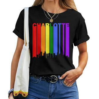 Charlotte North Carolina Lgbtq Gay Pride Rainbow Skyline Women T-shirt | Mazezy