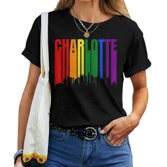 Charlotte North Carolina Skyline Lgbtq Gay Pride Rainbow Women T-shirt | Mazezy