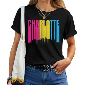 Charlotte North Carolina Skyline Pan Sexuality Pride Flag Women T-shirt Crewneck | Mazezy