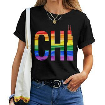 Chi Chicago Gay Pride Rainbow Flag T Women T-shirt | Mazezy