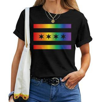 Chicago Flag & Gay Pride Flagcombo Lgbt Pride Women T-shirt Crewneck | Mazezy