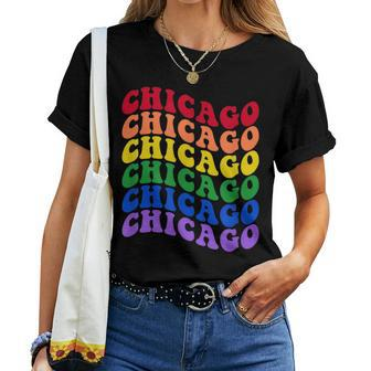 Chicago Gay Pride Lgbt Rainbow Lgbtq Groovy Retro Women T-shirt | Mazezy