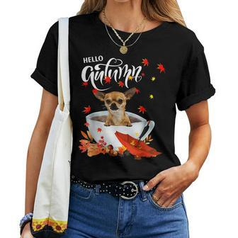 Chihuahua Autumn Dog And Coffee Fall Thanksgiving Chihuahua For Coffee Lovers Women T-shirt | Mazezy