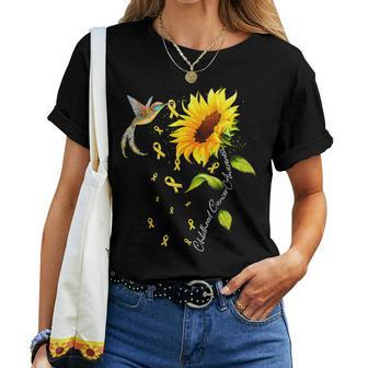 Childhood Cancer Awareness Hummingbird Sunflower Ribbon Women T-shirt - Seseable